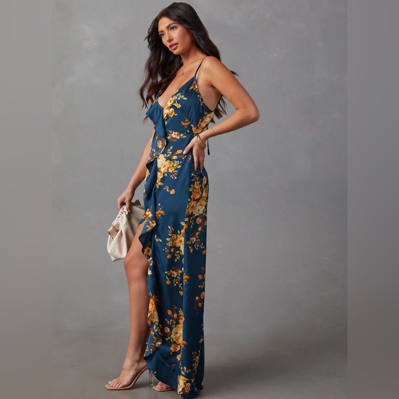 Vici Capriccio Satin Floral Ruffle Maxi Dress - Picture 3 of 8